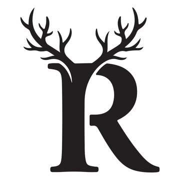 Letter R deer antler logo design vector