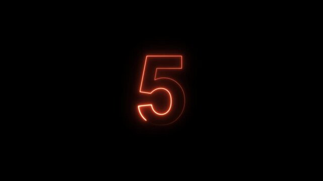 Glowing neon inscription Step 5 text animation. Neon number display step 5 concept on black background.