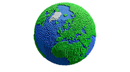 Pixelated globe made of small cubes, isolated on transparent background © studiox