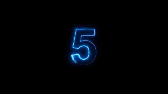 Glowing neon inscription Step 5 text animation. Neon number display step 5 concept on black background.