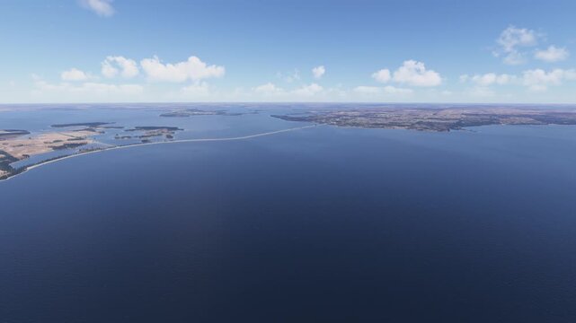 Drone aerial shot of Devils Lake State Parks in North Dakota. United States
