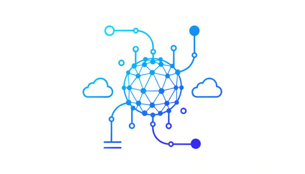 Network connection, cloud computing, blue technology background, internet concept, vector illustration
