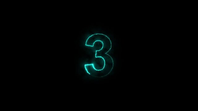 Neon text 3 number countdown icon black background, with 4k video animation.