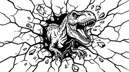 Dinosaur breaking through a white wall. © Bakori