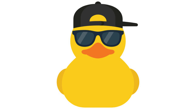 Cool yellow duck with sunglasses and backwards cap.