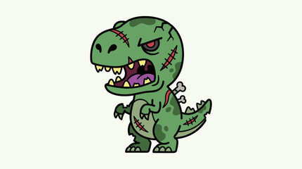 Green zombie dinosaur cartoon character standing isolated. © Bakori