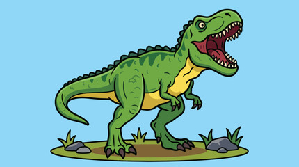 Green T-Rex dinosaur standing on grass illustration. © Bakori