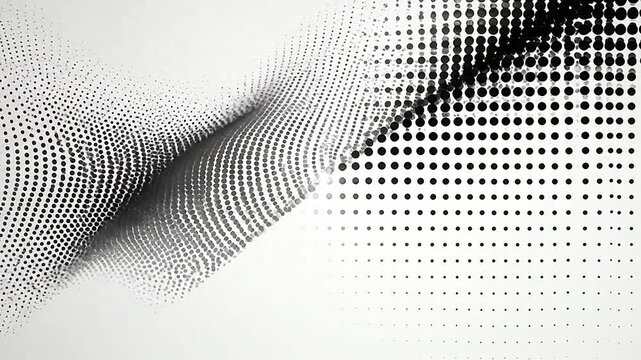 Abstract background featuring a flowing wave pattern made of small dark dots on a light surface
