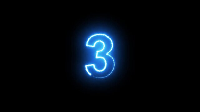 Neon text 3 number countdown icon black background, with 4k video animation.