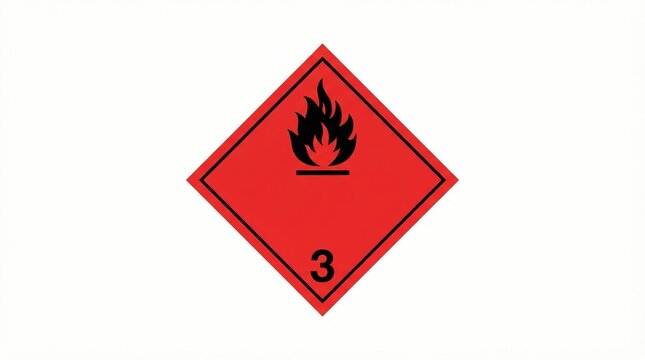 Flammable liquid class three hazard diamond sign featuring a bold black flame icon centered on a vibrant red background isolated against a clean white surface