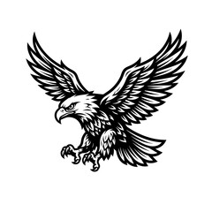 Fototapeta premium Majestic bald eagle mascot soaring with wings spread. Powerful sports team emblem in dynamic flight pose for branding and merchandise.