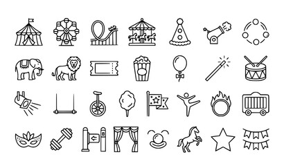 Circus and amusement park editable line icon set vector © MdRabbi