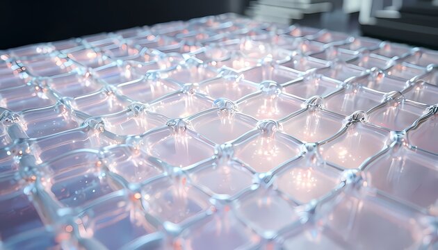 Advanced medical technology bio hydrogel matrix with soft glowing pastel colors