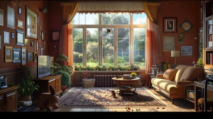 Fototapeta premium Cozy interior room with garden view