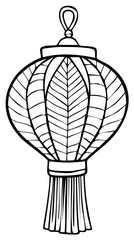 Fototapeta premium Black and white illustration of a traditional Chinese lantern with intricate design and tassel.