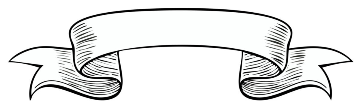 Elegant Wavy Ribbon Banner Engraving Style Blank Scroll Decorative Element