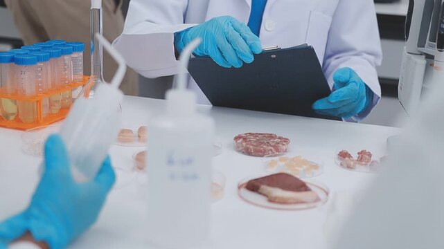 Lab technician analyzing food additives in a sterile environment, food safety, scientific food innovation