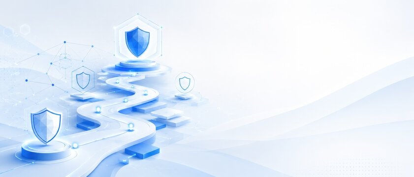 Cyber security shield path with network links and copy space