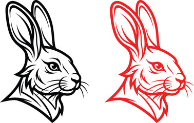  Black and Red Rabbit Head Line Art Vector Logo Illustration Set © Partho
