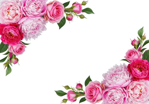 Pink roses and green leaves arrangement.