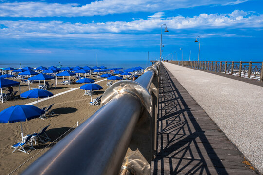 Pontile di Tonfano in Marina di Pietrasanta, Versilia, Tuscany, Italy.