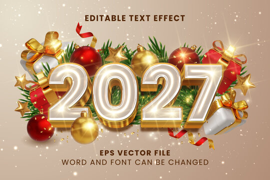 2027 new year text effect luxury style. Editable text effect.