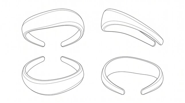 Hair Headband Line Art Vector Set - 4 Perspective Views for Fashion Design and Mockups