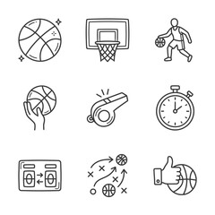 Obraz premium Basketball coaching and game strategy icon set.