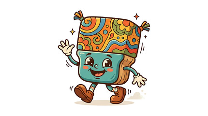 Fototapeta premium Smiling chalk duster mascot character isolated on white