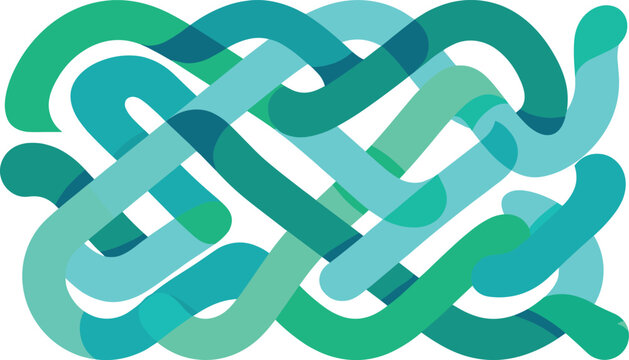 Abstract turquoise and mint green interwoven pattern of rounded lines creating a modern geometric background design