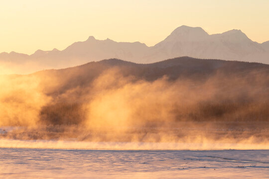 Fog over Delta River in Alaska