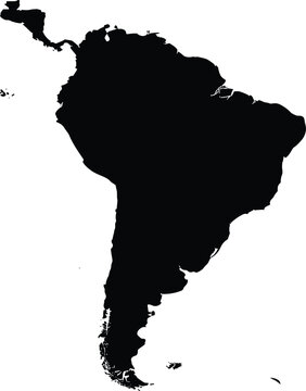 Detailed South America continent map silhouette isolated on white background for travel, business, and educational design