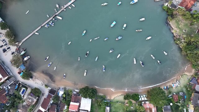 Paraty beaches, Boqueir&atilde;o Beach. Aerial view, establishing shot.