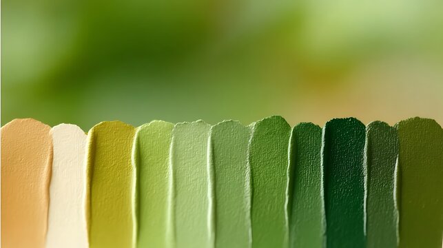 Color Palette with Gradient Transition from Beige to Dark Green on Wooden Surface Background