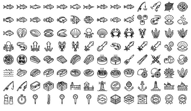 Seafood  Icon Pack Vector with Fish Ocean Cuisine and Editable Stroke Collection