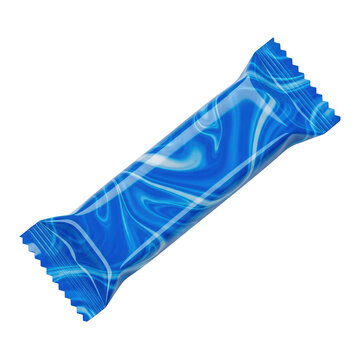 Blue candy bar in plastic wrapper isolated on transparent background