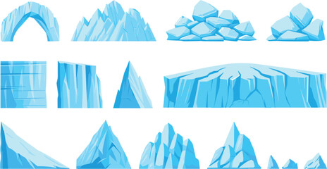 Low poly iceberg vector set with geometric flat design arctic glacier and frozen ice mountain elements © Siddika