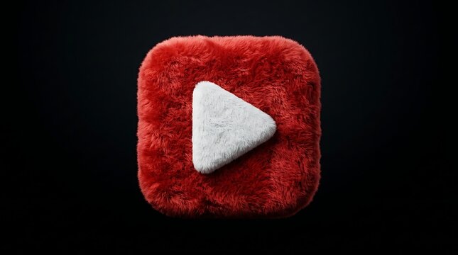 Fluffy red play button on a black background with white triangle