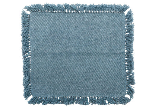 Square denim fabric patch with frayed edges isolated on transparent background