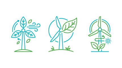 Sustainable wind turbine icons with leaf design © power
