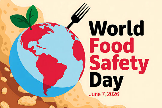 World food safety day illustration with earth globe and fork symbol nutrition campaign awareness