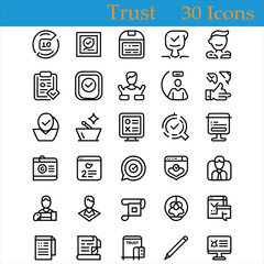 Fototapeta premium Trust Line Icon Set – Modern Security and Business Vector Collection