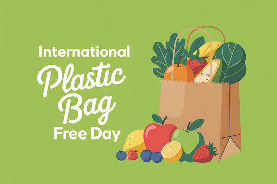International plastic bag free day paper grocery bag full of food with shopping, sustainable
