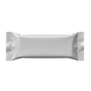 Blank silver snack bar wrapper package isolated on transparent background