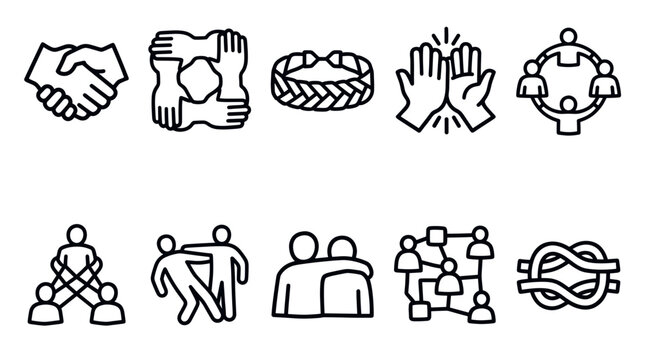 Community Unity and Human Connection Outline Icon Vector Set