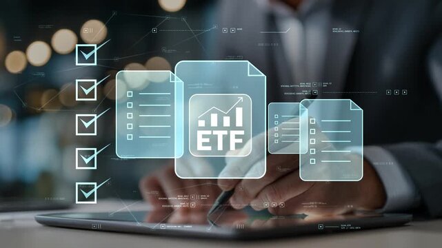 Businessman Planning Long-Term ETF Investment Strategy with Financial Documents, Portfolio Management and Sustainable Wealth Building