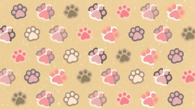Pet dog cat paw prints pattern background