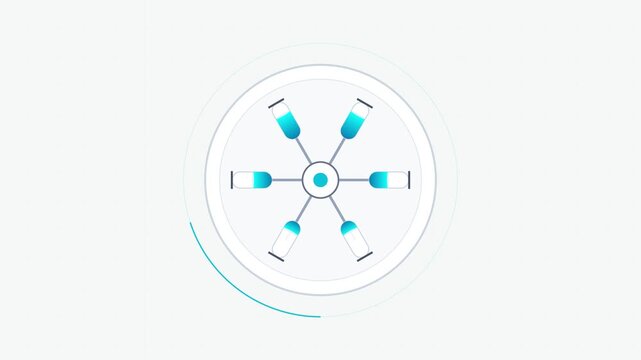 Flat vector motion concept of a circular laboratory centrifuge icon with rotating blue liquid test tubes