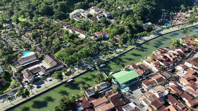 Paraty, historic center. Aerial view, establishing shot.