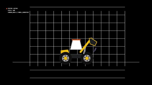 Minimalist vector illustration of a yellow construction loader on a grid background
